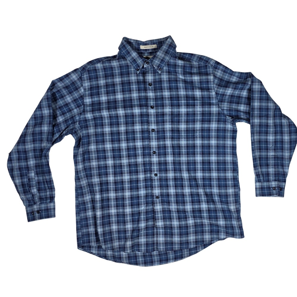 LL Bean Flannel Shirt Mens XL Blue Plaid Traditional Fit Cotton Button Down